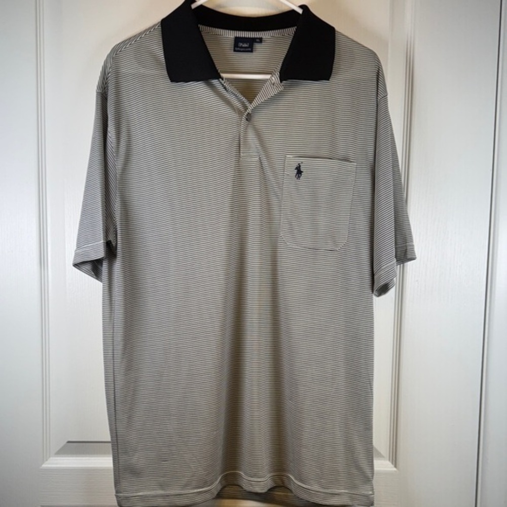 Polo by Ralph Lauren Black White Stripe Golf Polo Shirt Size XL EUC #2988